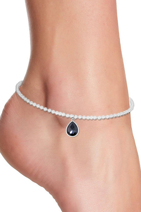 Hematite Pear Charm Beaded Anklet - SF