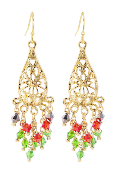 Mixed Austrian Crystal Filigree Christmas Earrings - GF