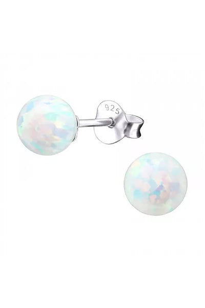 Sterling Silver Ball Ear Studs With Synthetic Opal - SS