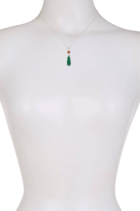 Green Lace Agate & Carnelian Pendant Necklace - SF