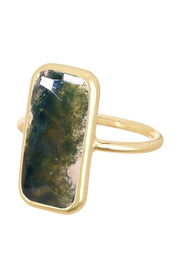 Moss Agate Rectangle Ring - GF