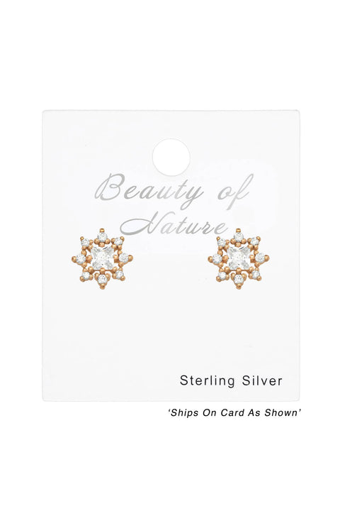 Sterling Silver Flower Cluster Ear Studs With CZ - RG