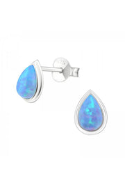 Sterling Silver Pear Ear Studs With Opal - SS