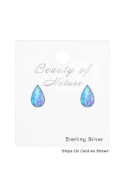Sterling Silver Pear Ear Studs With Opal - SS