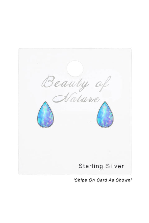 Sterling Silver Pear Ear Studs With Opal - SS
