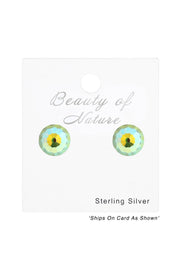 Sterling Silver Round Ear Studs With Genuine Crystals - SS