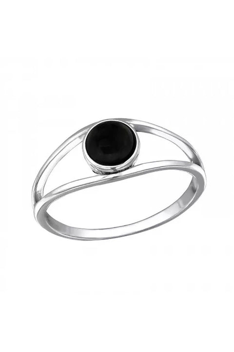 Sterling Silver Open Band Ring With Onyx - SS