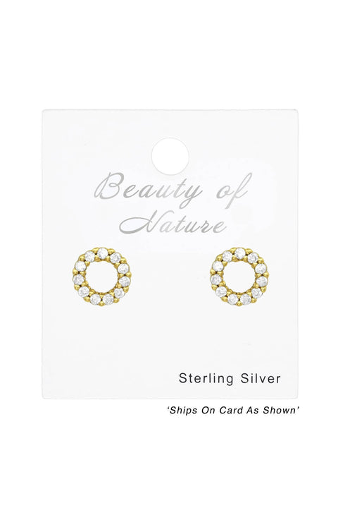 Sterling Silver Circle Ear Studs With Cubic Zirconia - VM