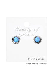 Sterling Silver Flower Ear Studs With Opal - SS