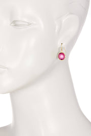 Raspberry Crystal Round Drop Earrings - GF