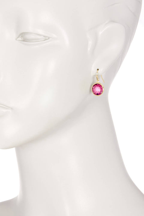 Raspberry Crystal Round Drop Earrings - GF