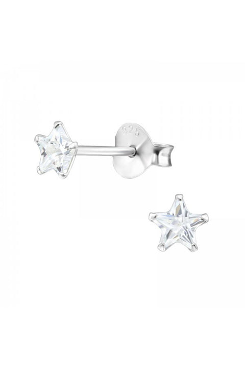 Sterling Silver Star 4mm Ear Studs With Cubic Zirconia - SS