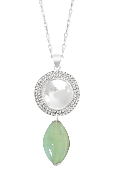 Green Murano Glass & Vintage Disc Pendant Necklace - SF