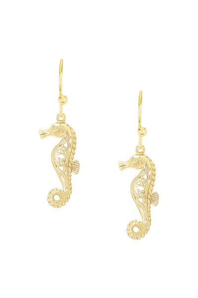 14k Gold Plated Sea Horse Drop Earrings - GF