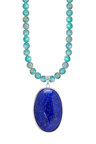 Amazonite Beads Necklace With Lapis Pendant - SF