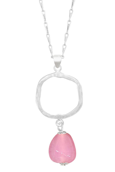 Pink Murano Glass & Freeform Pendant Necklace - SF