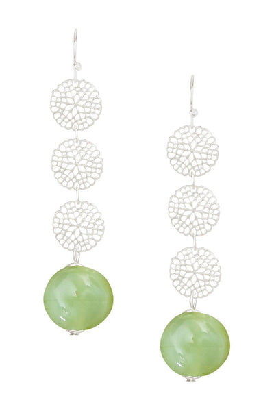 Green Murano Glass & Daisy Disc Drop Earrings - SF