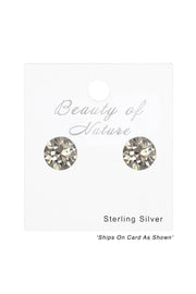 Sterling Silver Round Ear Studs With Genuine Crystals - SS