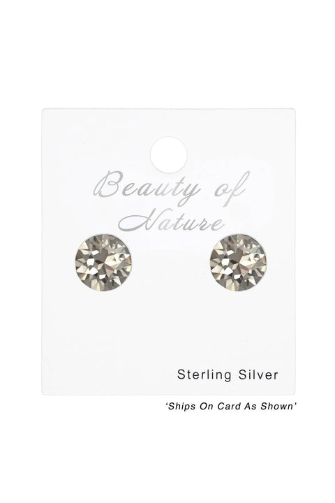 Sterling Silver Round Ear Studs With Genuine Crystals - SS