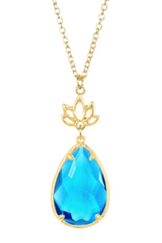 Swiss Blue Crystal & Lotus Pendant Necklace - GF