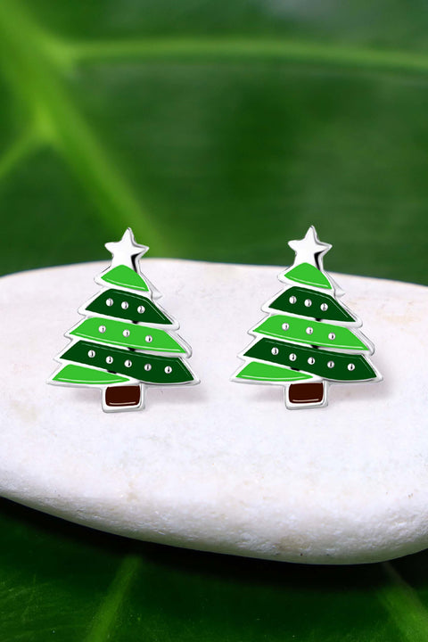 Sterling Silver Christmas Tree Stud Earrings - SS