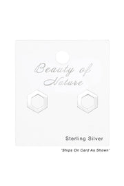 Sterling Silver Hexagon Ear Studs - SS