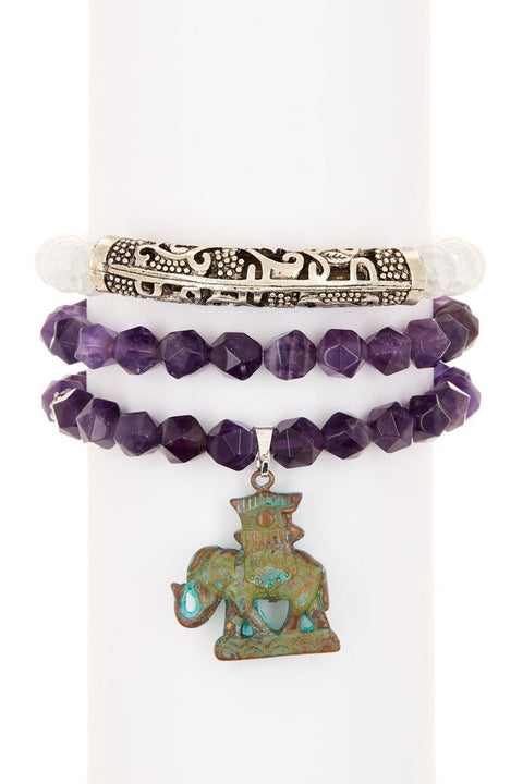 Amethyst & Crystal Quartz Mala Beads Bracelet Set - SF