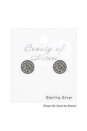 Sterling Silver Round Ear Studs With Crystal - SS