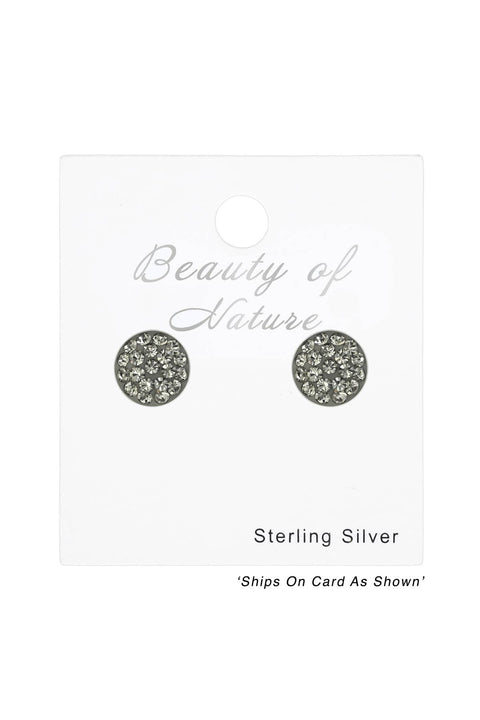 Sterling Silver Round Ear Studs With Crystal - SS