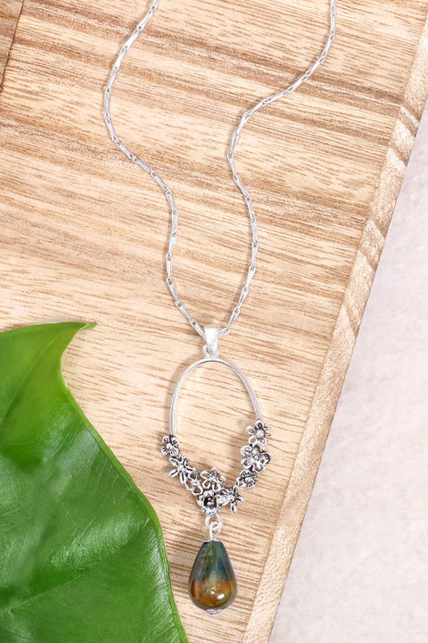 Mixed Jasper & Blossoms Pendant Necklace - SF
