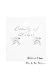 Sterling Silver Square 3mm Ear Studs With CZ - SS