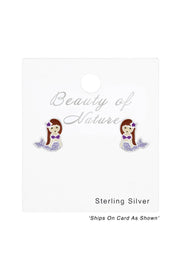 Sterling Silver Mermaid Ear Studs with Epoxy - SS