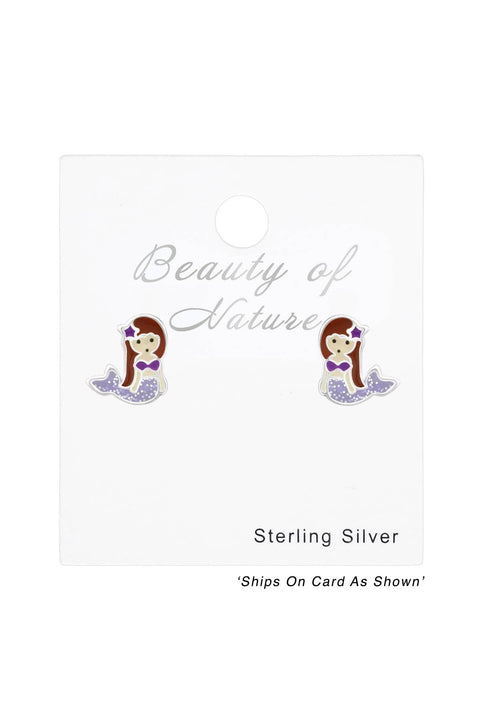 Sterling Silver Mermaid Ear Studs with Epoxy - SS