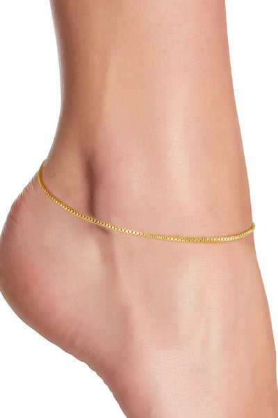 14k Gold Plated 1.2mm Box Chain Anklet - GP