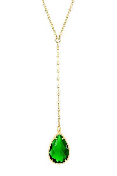 Emerald Crystal Pear Cut Y Necklace - GF
