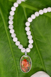 Crystal Quartz Beads Necklace With Unakite Pendant - SF