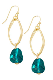 Teal Murano Glass & Freeform Hoop Drop Earrings - GF