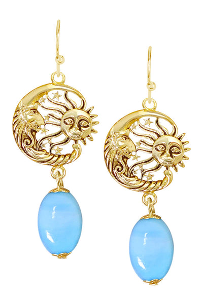 Blue Murano Glass With Sun & Moon Drop Earrings - GF