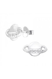 Sterling Silver Saturn Ear Studs With Crystal - SS