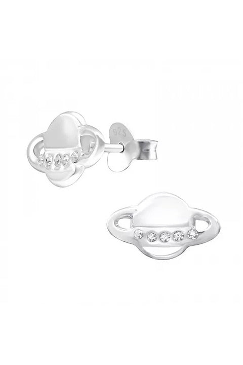 Sterling Silver Saturn Ear Studs With Crystal - SS