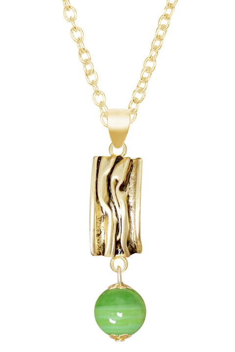 Green Murano Glass & Textured Rectangle Necklace - GF