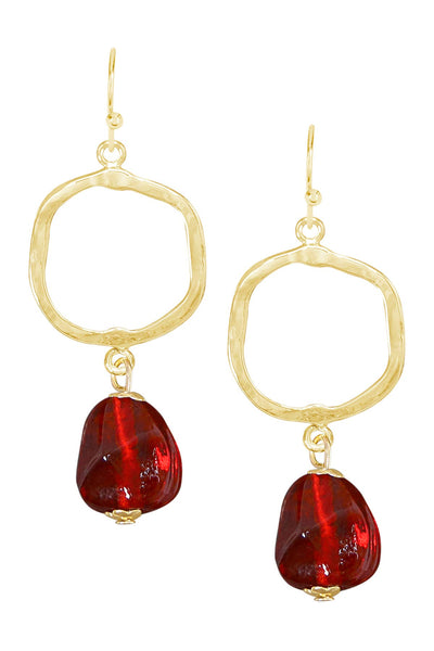 Red Murano Glass & Freeform Drop Earrings - GF