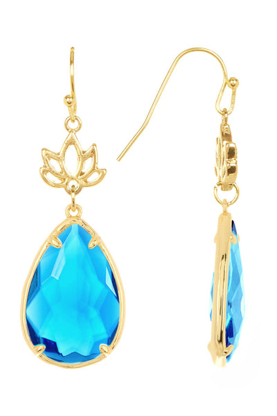 Swiss Blue Crystal & Lotus Drop Earrings - GF