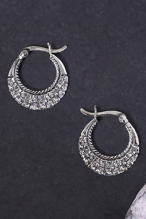 Sterling Silver Floral Filigree Hoop Earrings - SS