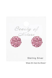 Sterling Silver Ball Ear Studs With Crystal - SS