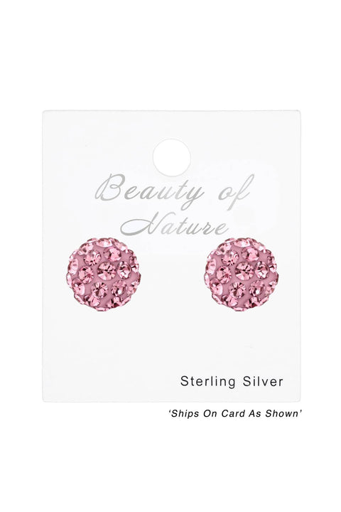Sterling Silver Ball Ear Studs With Crystal - SS