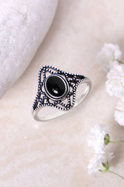 Sterling Silver & Black Onyx Filigree Ring - SS