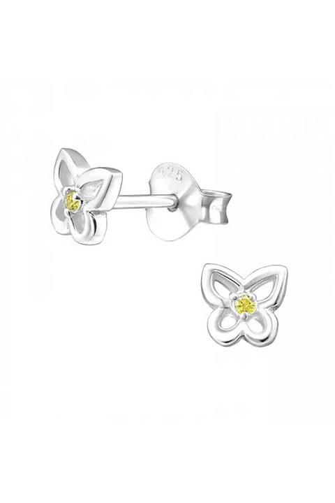 Sterling Silver Birthstone Butterfly Ear Studs With CZ - SS