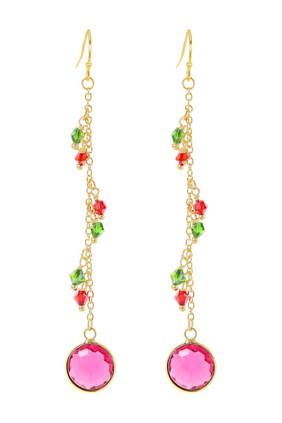 Raspberry Crystal & Austrian Crystal Drop Earrings - GF