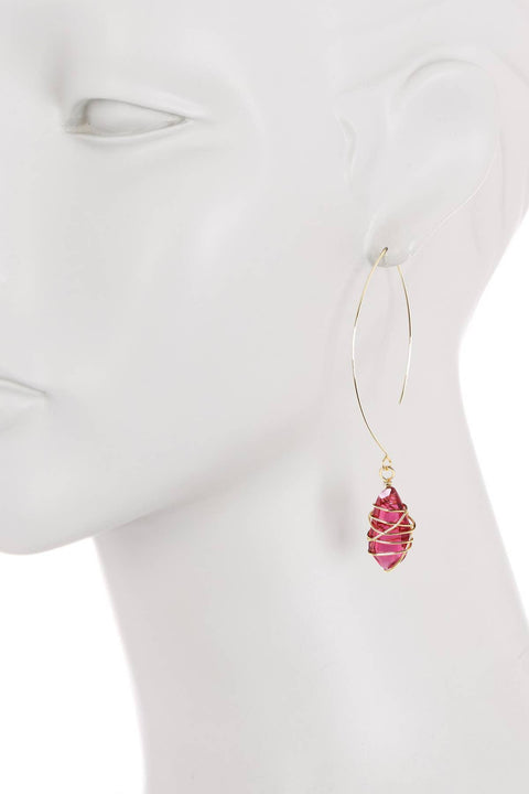 Raspberry Crystal Wire Wrapped Threader Earrings - GF
